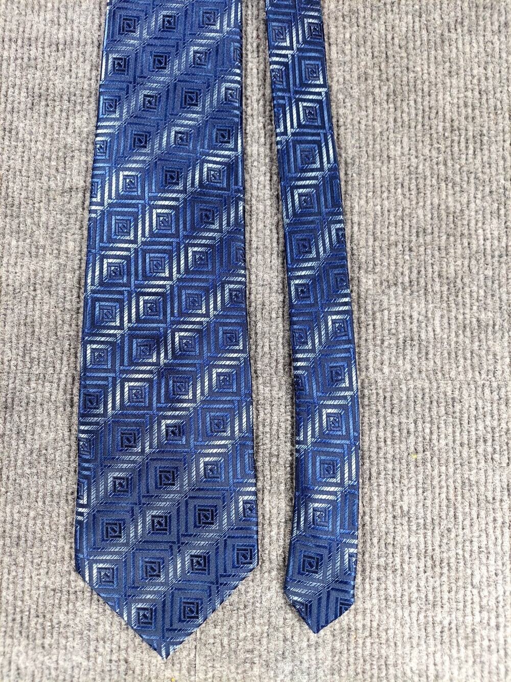 Carlos Devenezia Mens Tie Roma Barcelona Blue Geometric Squares Polyester 4"